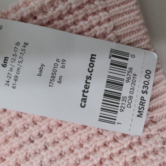 Carter's Baby Girl Soft Hooded Pink Sweater. Size 6 Months NWT - Picture 3 of 4